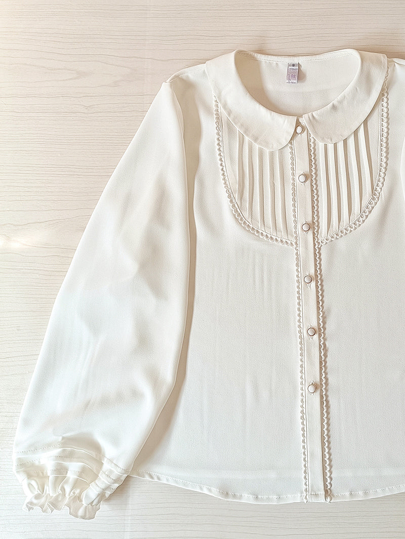 Youlan Lane~Elegant Lolita Chiffon White Long Sleeve Blouse   