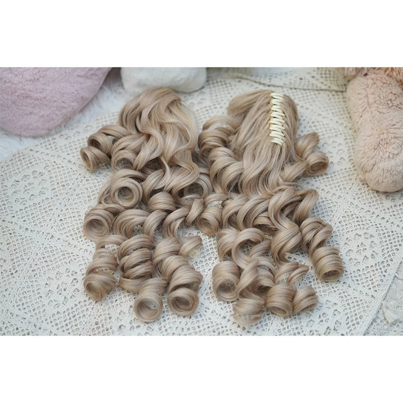 Old School Lolita See-through Bangs Wig, Curly Ponytails Furnace Sand White - Ponytail (a pair) Only