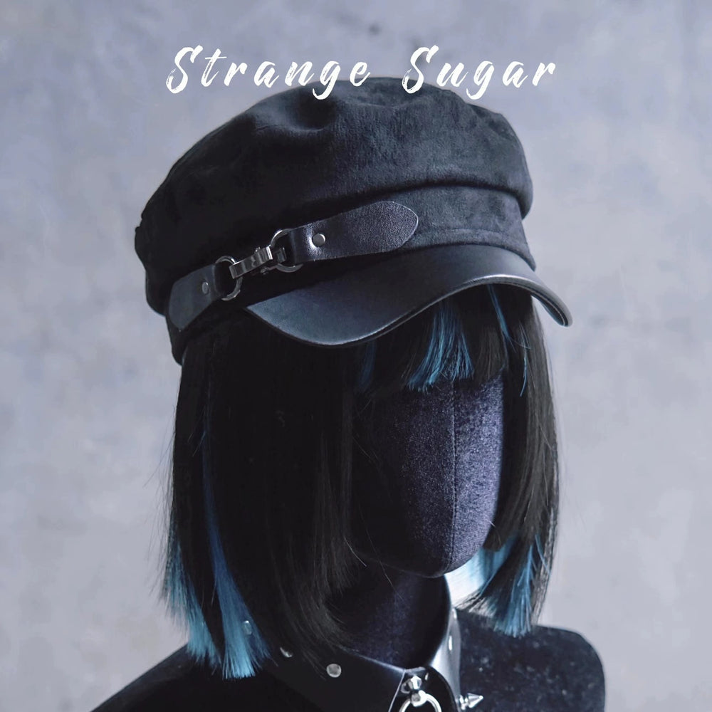 Strange Sugar~Gothic Lolita Hat Leather Buckle Black Lolita Newsboy Hat Free size 2 