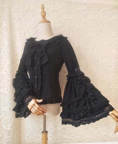 Youlan Lane~Retro Lolita Shirt Hime Sleeve Lolita Blouse XS Black 
