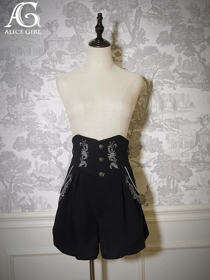Alice girl~Nautical Treasure Map~Retro Lolita High Waist Embroidered Suspender Shorts black (without suspenders) XS 