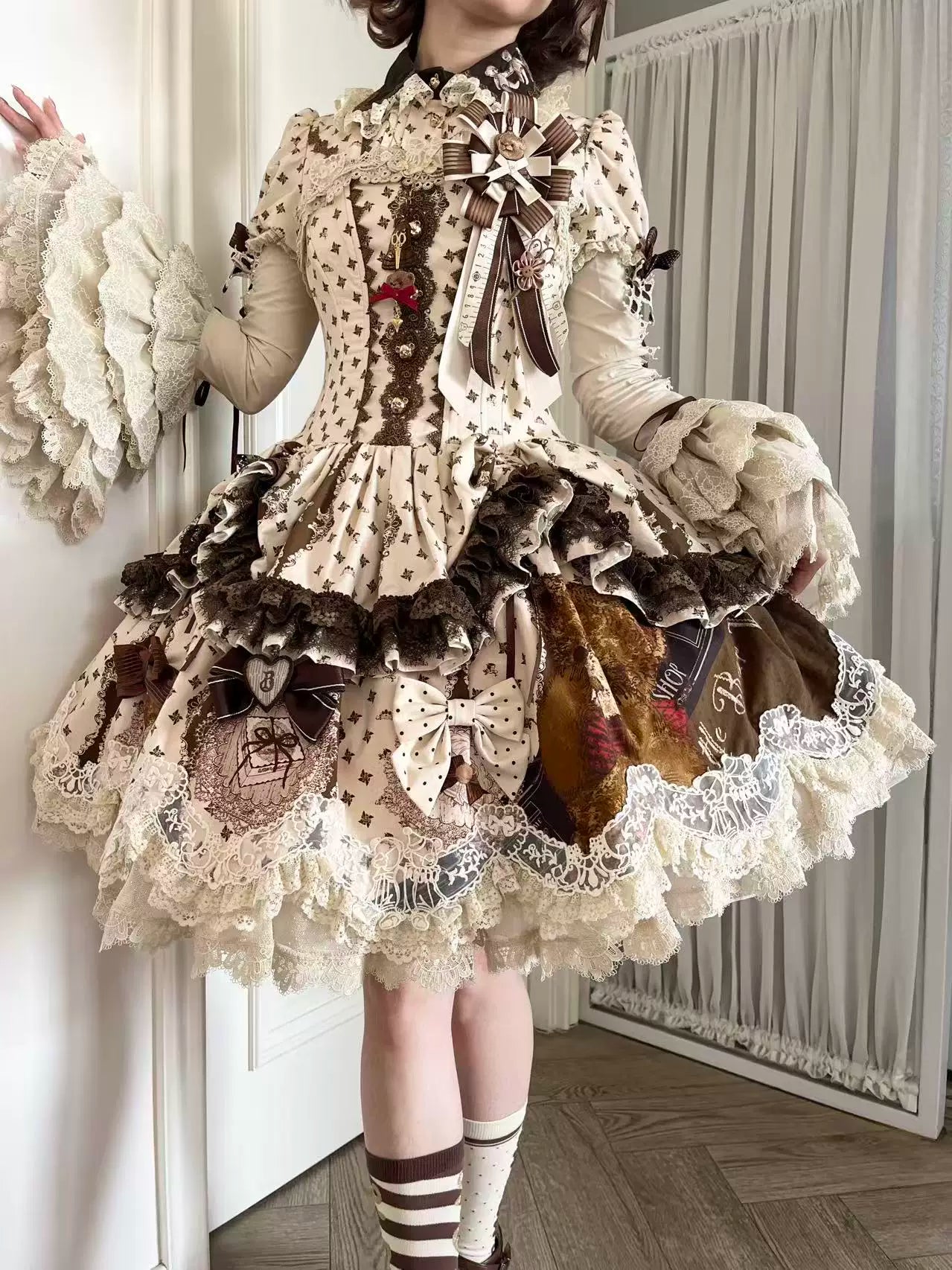 Little Bear Workshop - Cotton Sweet Lolita JSK & OP Dress, Printed Bodice