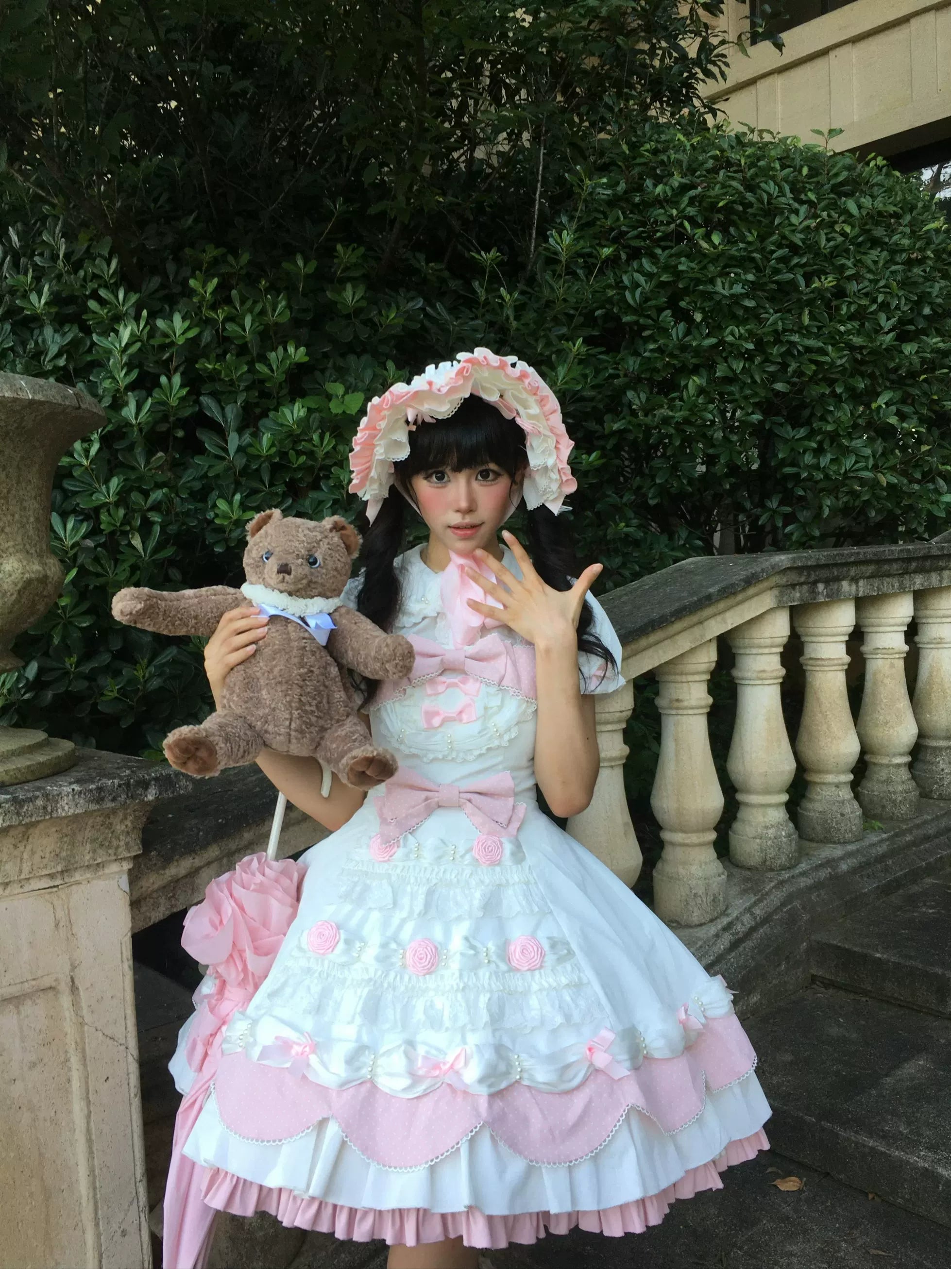 Cream Rosette Cake - Old School Lolita JSK Dress, Rose & Pearl Accents 45769:861466