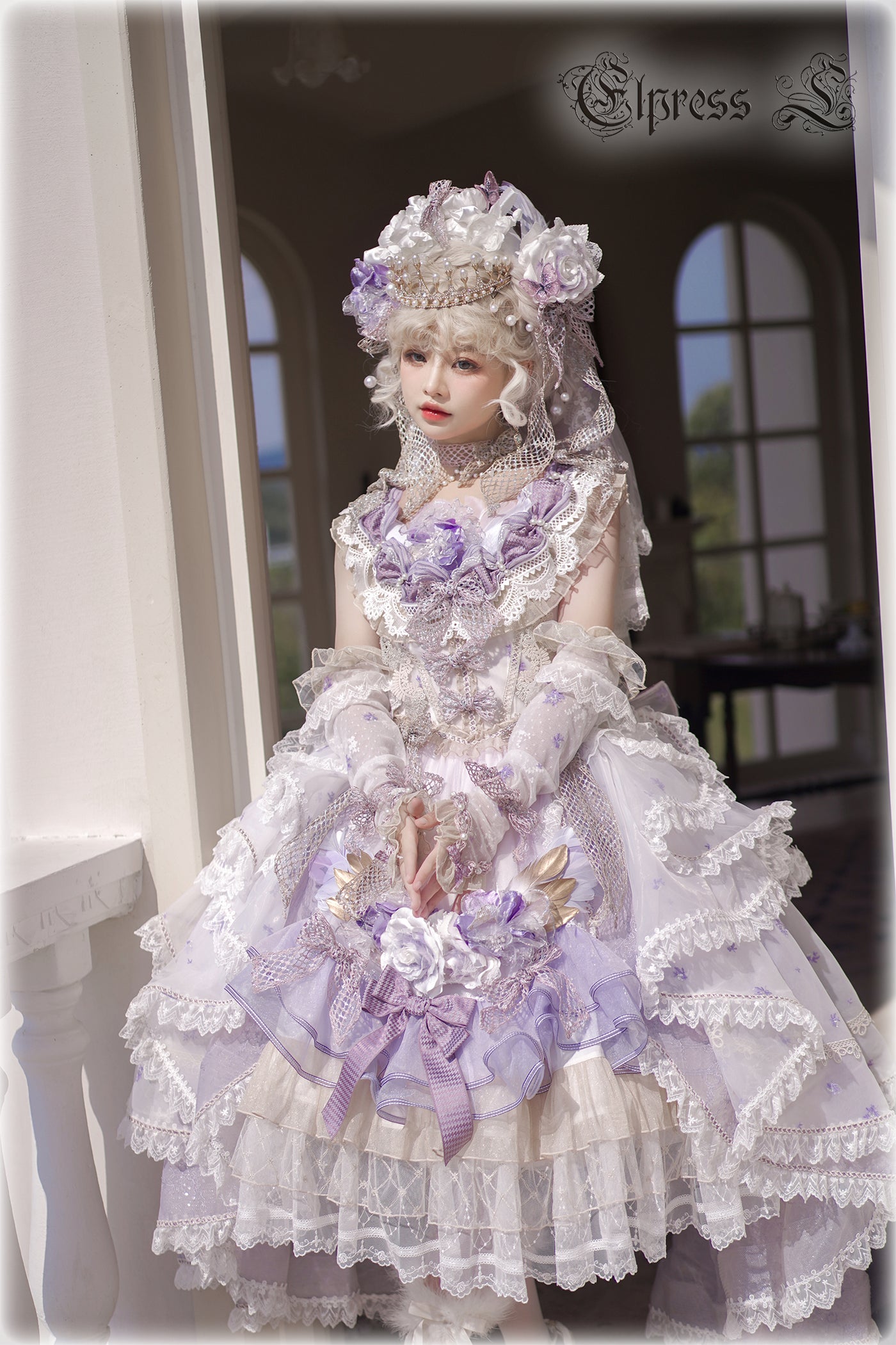 Elpress L~Rose Princess in Snow~Luxuriant Sweet Lolita Jumper Skirt S purple 