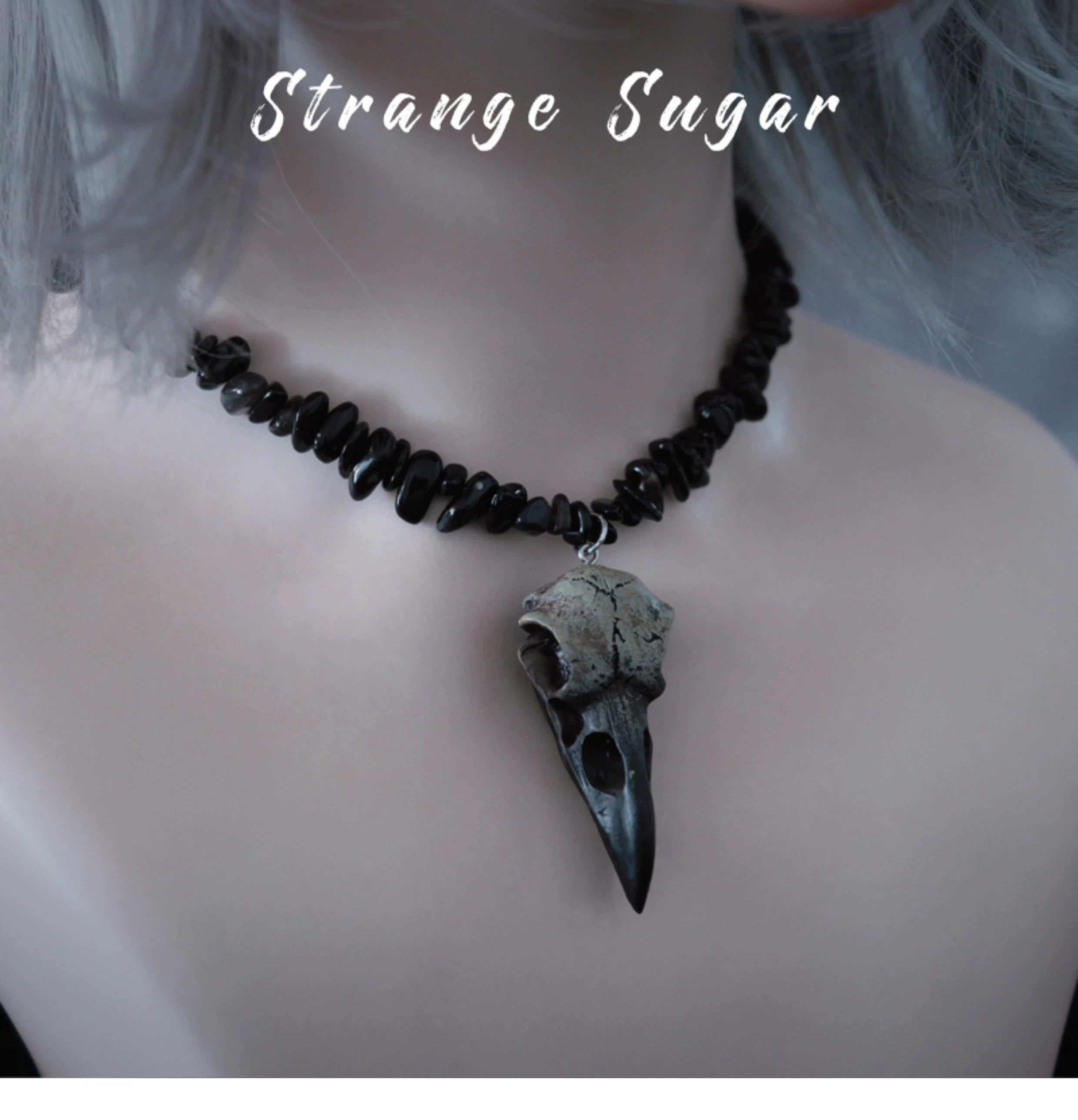 Strange Sugar - Handmade Gothic Lolita Choker, Multiple Pendant Bird Bone Pendant