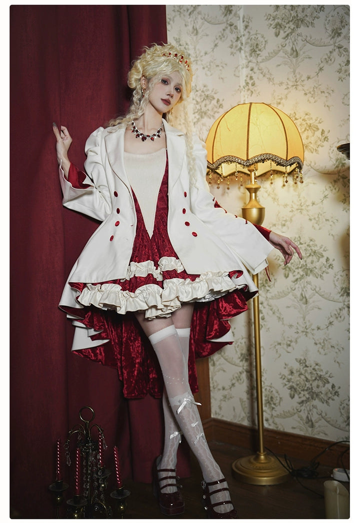 With PUJI~Mary's Heart~Classic Lolita Bodice Dress with Invisible Strap Irregular Coat