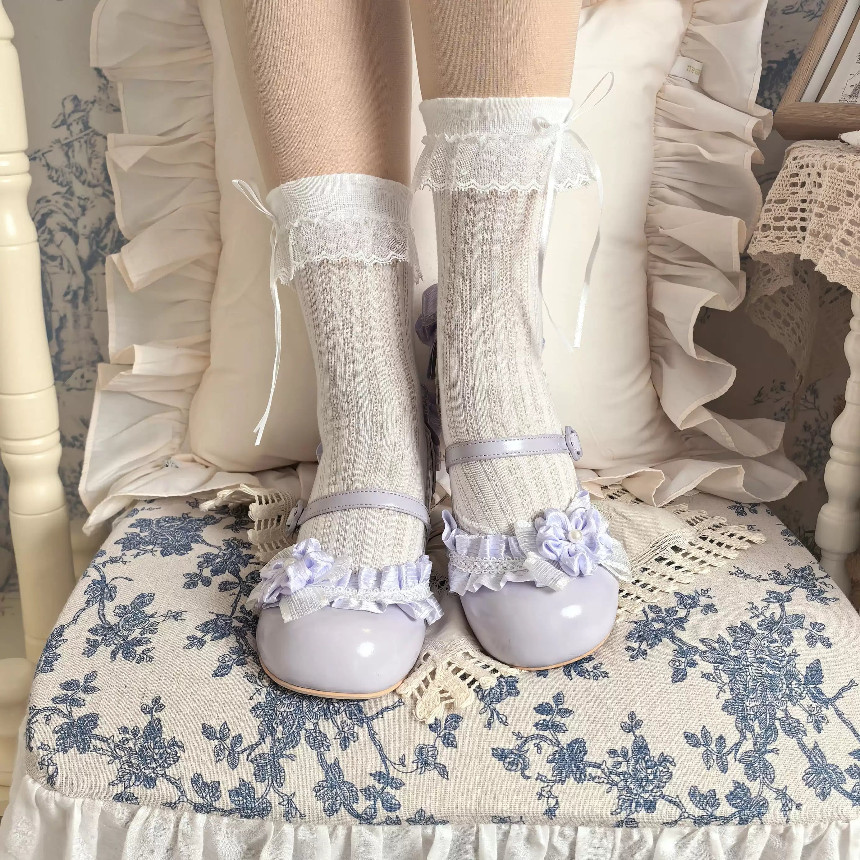 Moonlit Sakura - Sweet Lolita Round-toe Heel Shoes, Floral Accent 45385:846007