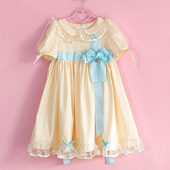 Pumpkin Cat~Candy Boxes Sweet Lolita OP Dress S SP-yellow- blue ribbon (ribbon without print) 