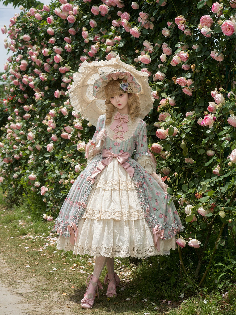 Miss Point~Lilyka Garden~Classic Lolita OP Dress Elegant Floral Wall Princess Sleeve