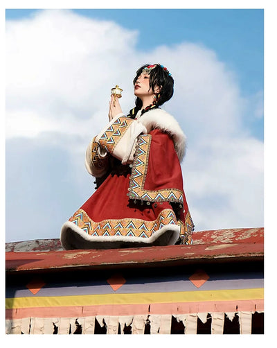 Sakurahime~Wish with God~Winter Lolita JSK Dress Three-piece Set Tibetan Style S Cape 