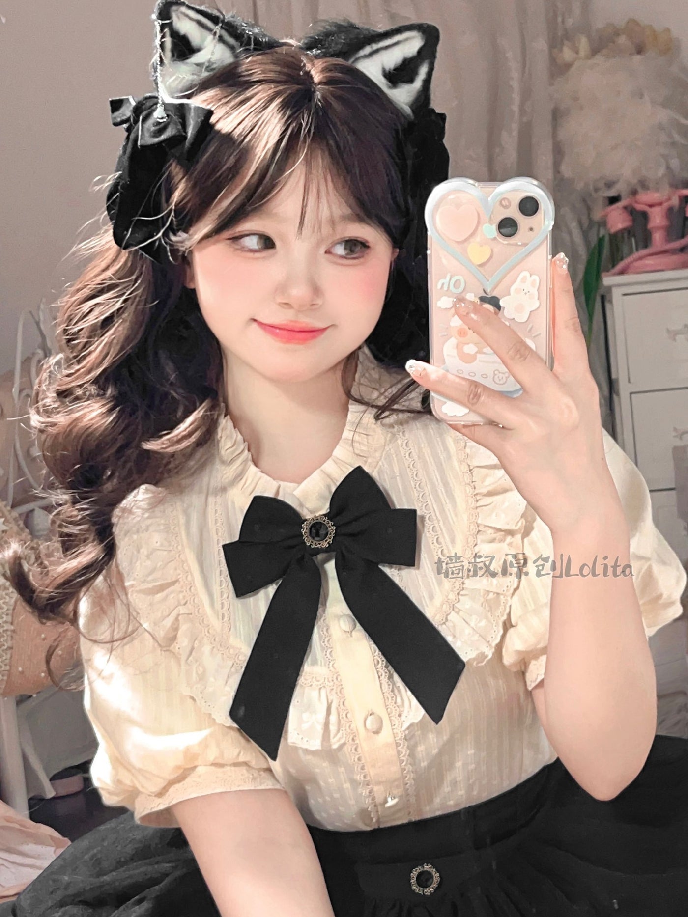 Uncle Wall Original~Worthy Girl~ Lolita Bow Clip and Black Top Hat   