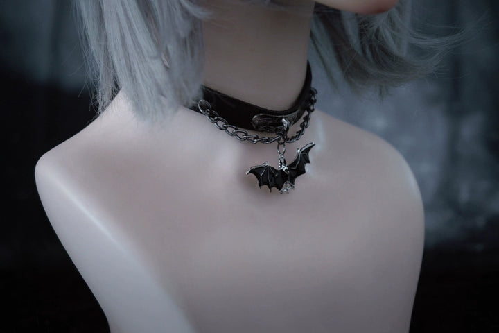 Strange Sugar~Gothic Lolita Choker Bat Pendant Faux Leather Necklace   