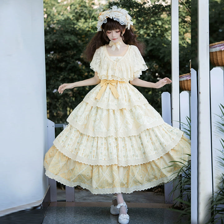 With PUJI~Letter and Poetry Sunflower Matters~Country Lolita JSK Embroidered Printed Lolita Dress   