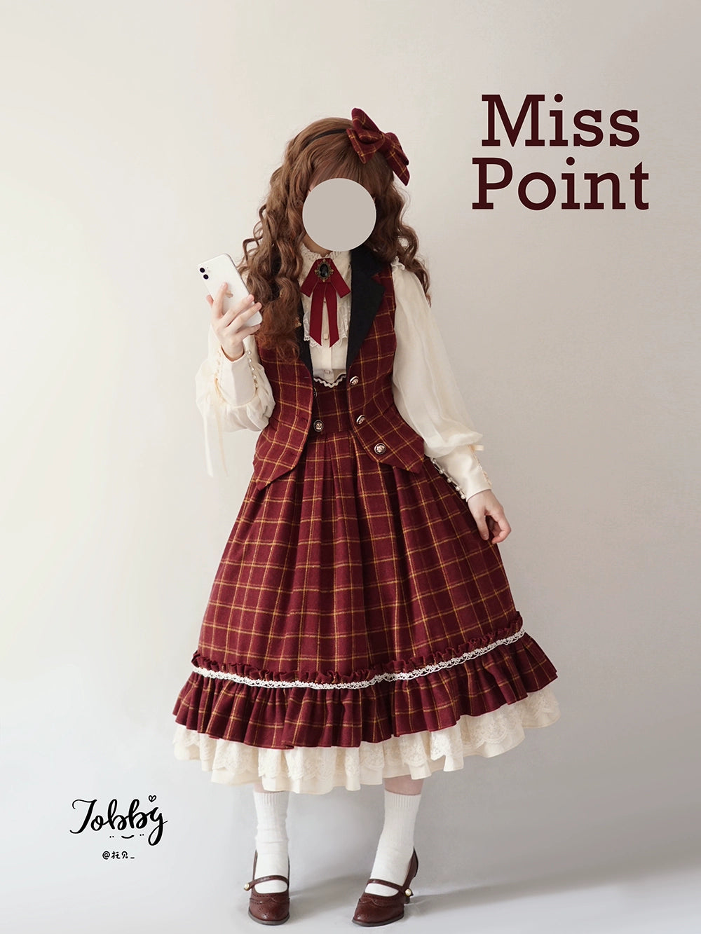 (BFM)Miss Point~Rose~Elegant Lolita Fishbone Grid Skirt Customized 32512:385088