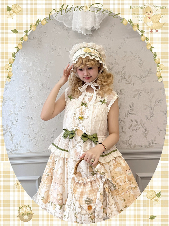 Alice Girl~Lemon Rabbit~Sweet Lolita OP Doll-like Yellow Lolita Dress   