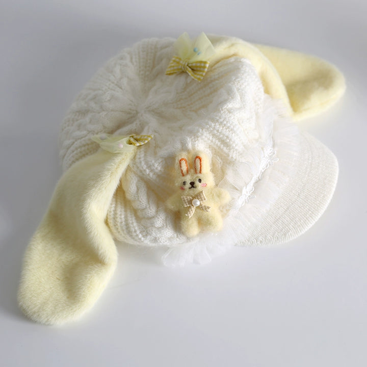 Xiaogui~Kawaii Lolita Baseball Cap Winter Plush Hat with Bunny Ears Free size Bunny Ear Hat