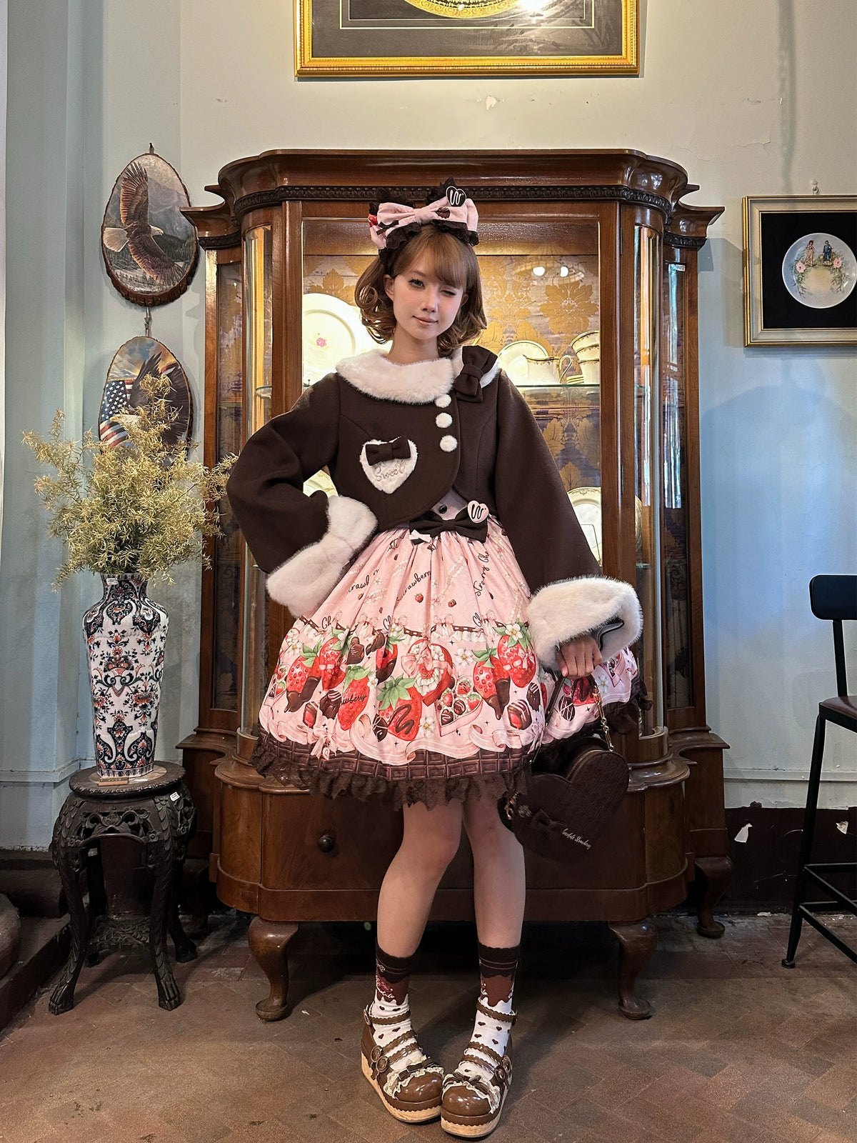 Rabbit Heart Knot - Sweet Lolita Winter Short Coat, Detachable Bunny-Ear Collar 45891:866850