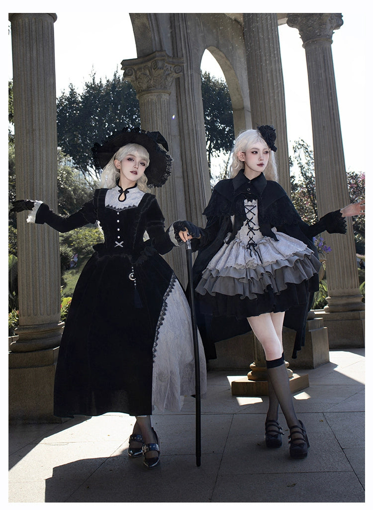 With Puji - Innocent Talk - Halloween Chinese Style Lolita OP Black-silver Gray Dress