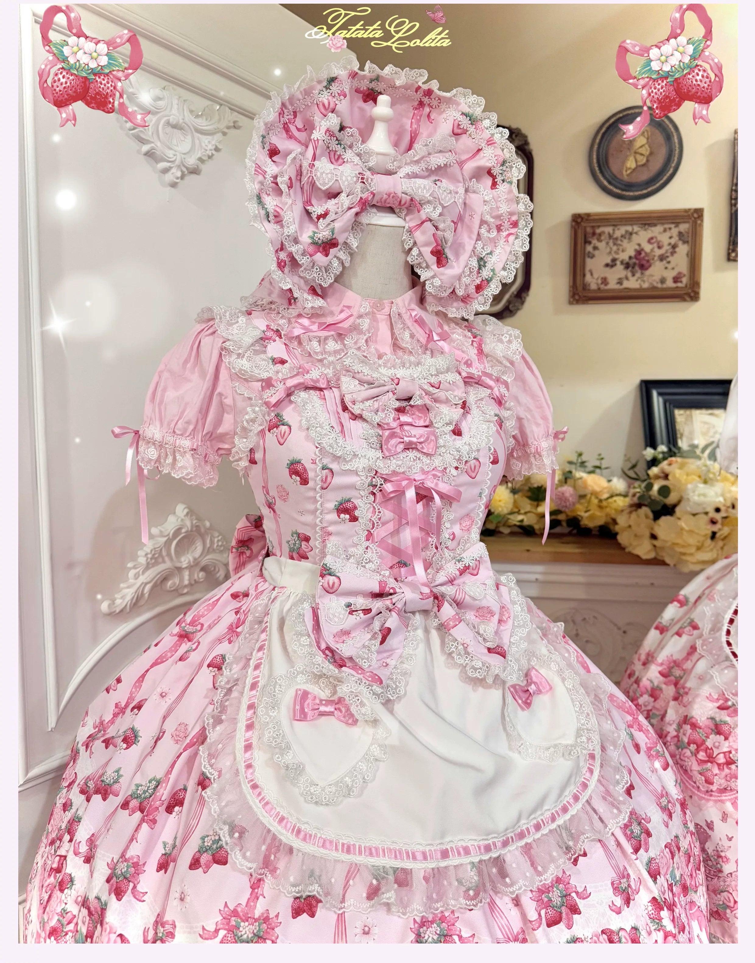 Deer Strawberry Garden - Old School Lolita Deer & Strawberry Printed JSK Dress 45681:860573