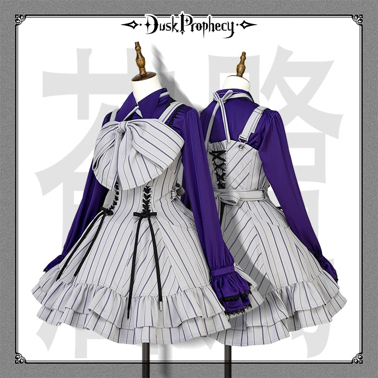DuskProphecy - Heron - Classic Lolita Striped JSK Dress, Halter Neckline (L M S XL) 44313:802890
