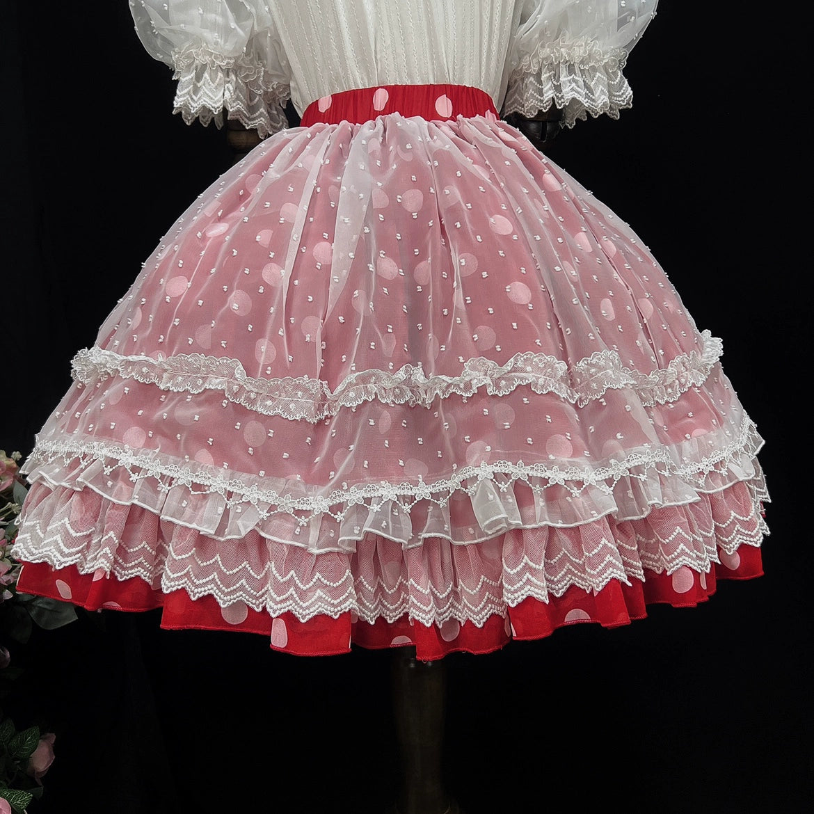 (BFM)DMFS Lolita~Elastic Waist Lolita Skirt with Chiffon and Mesh   