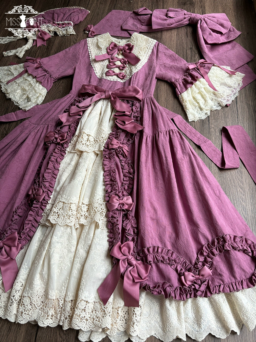 Miss Point~Lilyka Garden~Classic Lolita OP Dress Set Elegant Floral Wall Princess Sleeve 38832:606276