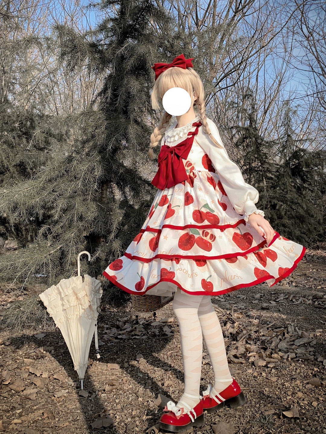 Polaris Lolita~Cherry Crown~Sweet Lolita JSK Three-tiered Skirt Dress