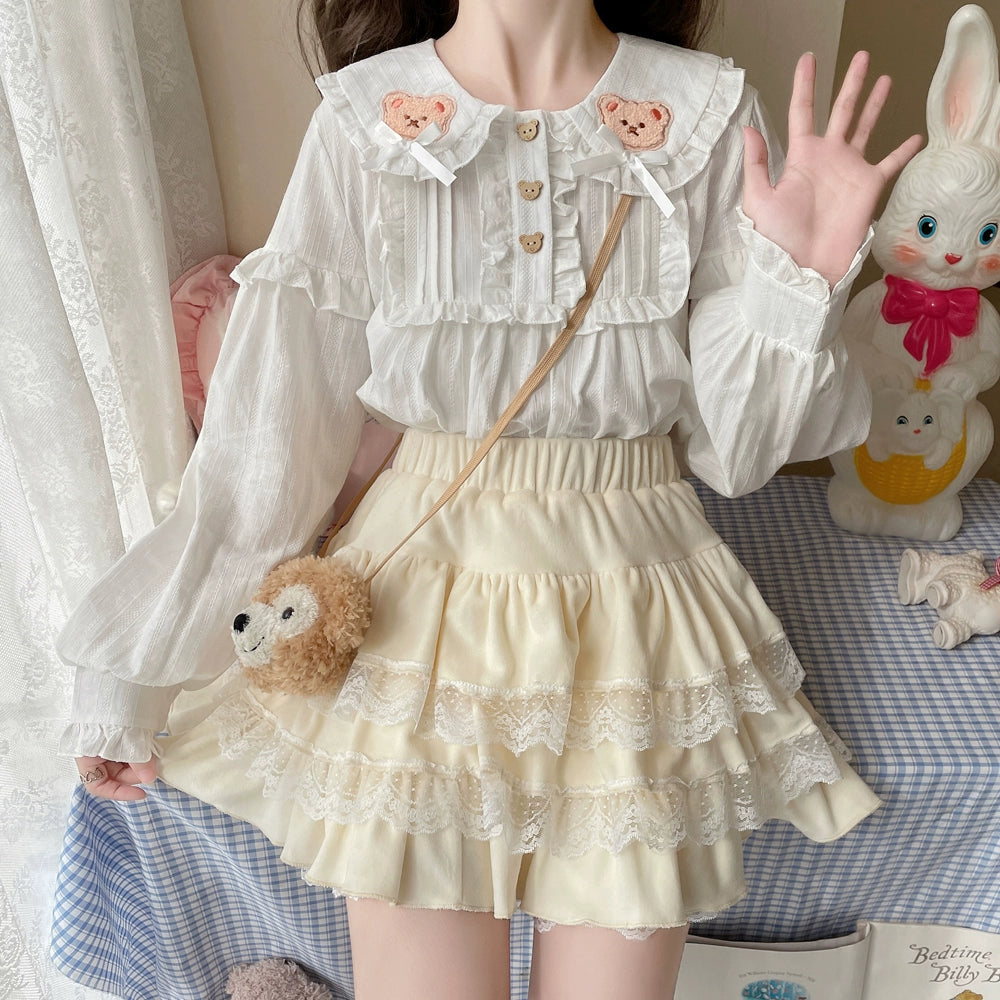 Sugar Girl~Kawaii Lolita Skirt Lace Cake Short SK Free size long-sleeved shirt 