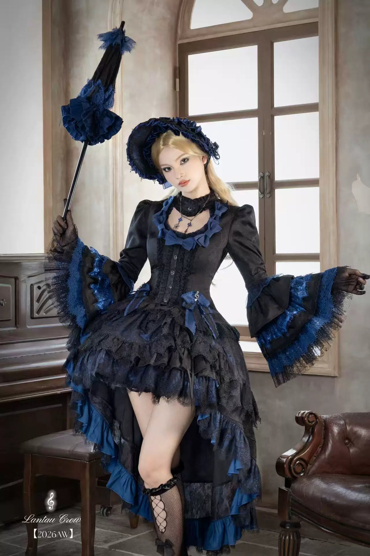 Requiem - Gothic Lolita Blouse & Skirt Set, Jacquard with Satin Lace 45969:869862