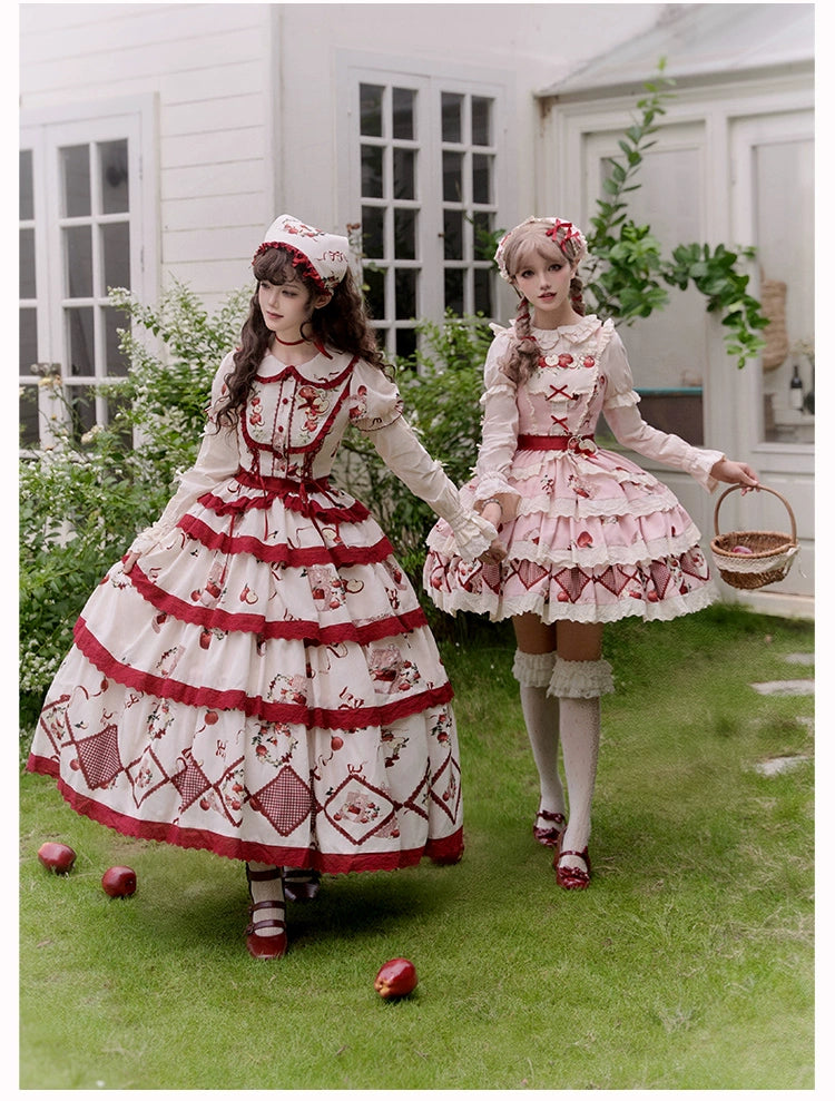 With PUJI~Apple Orchard~Country Lolita SK Embroidered Twins Lolita Top Skirt   