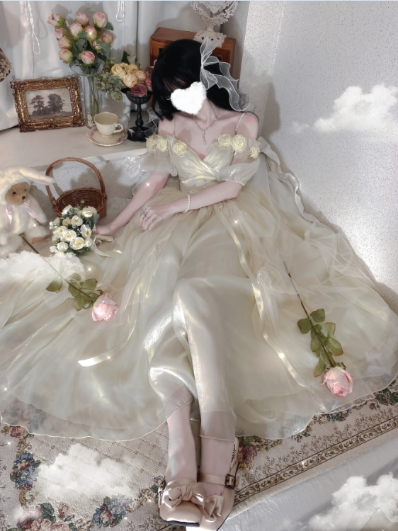 (BFM)Meowing and fruity~Miss Dael Fairy Lolita OP Dress S Ivory Long Dress 