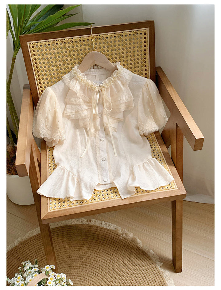 With PUJI~Anna~Classic Lolita Shirt with Lace Embroidery and Princess Sleeves