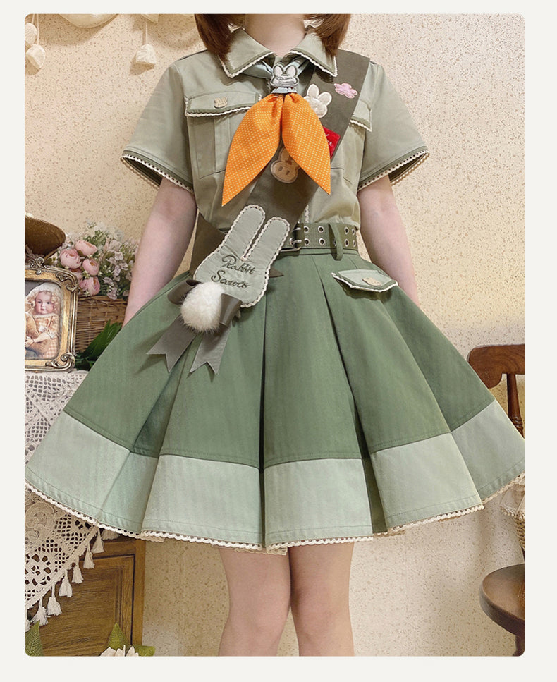 Steamed stuffed pig~Bunny Trip~Ouji Lolita Cute Green Accessories Sash  