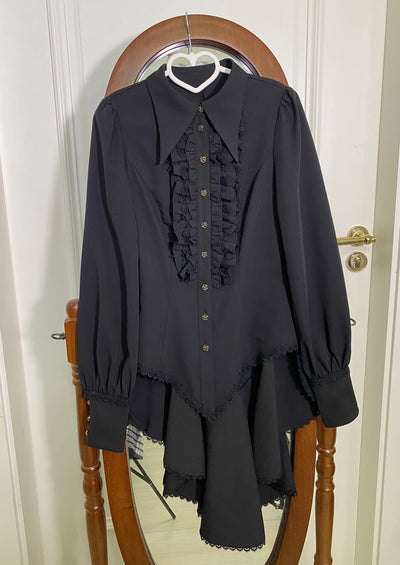 Little Dipper~Gothic Lolita Shirt Long Sleeve Bow Tie Blouse S Black 