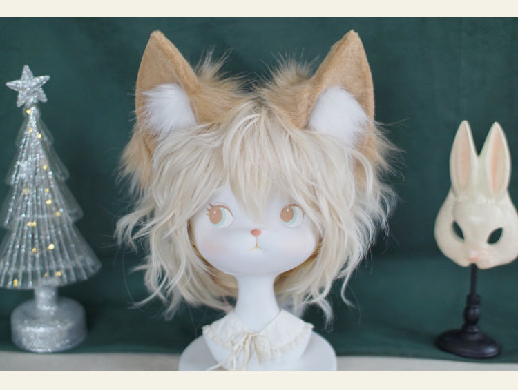 Meow Three Times~Lolita Accessory Animal Ear KC Hairband Cosplay Props dark brown  