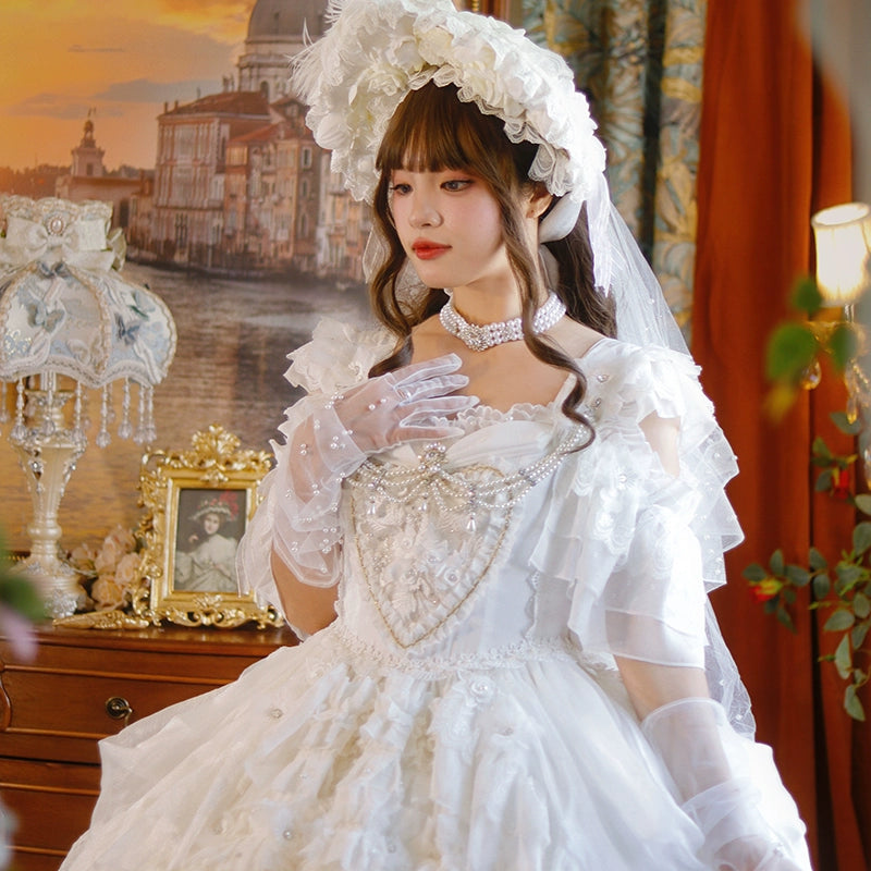 One Night~Dolores~Wedding White Lolita Dress Princess Bridal OP