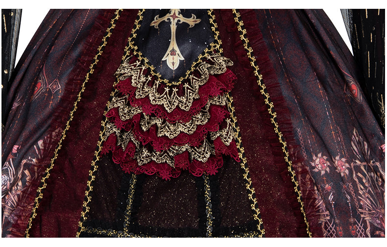 YingLuoFu - Black Red Retro Palace Elgant Classical Lolita JSK