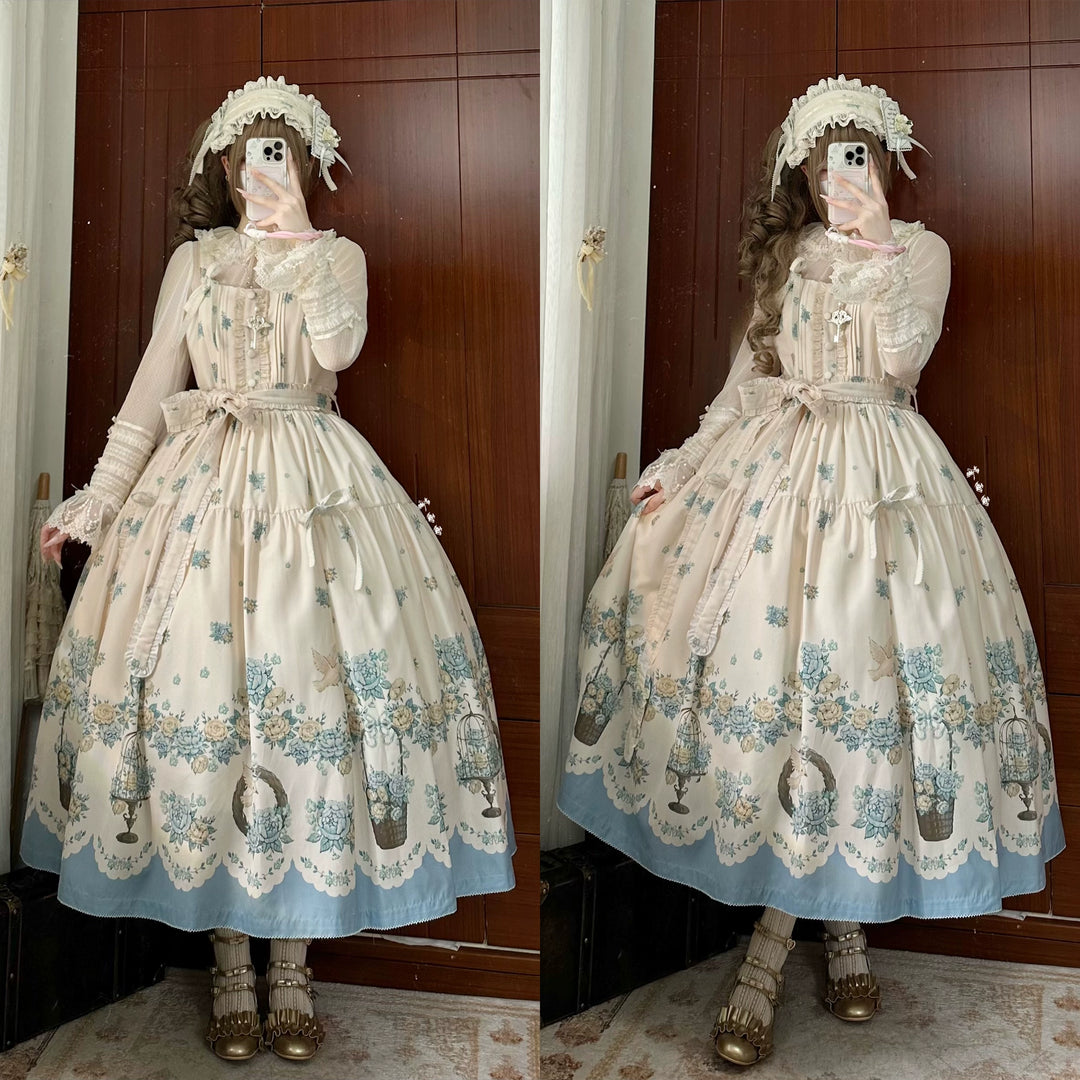 DreamWhale~Floral and Bird Series~Classic Lolita JSK Suit Floral Print Dress 40910:679596