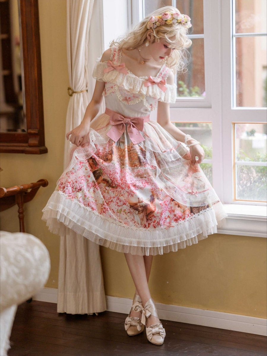 (BFM)Alice In Wonderland~Vintage Elegant Lolita JSK Dress Palace Style Summer Dress S Rose Pink 