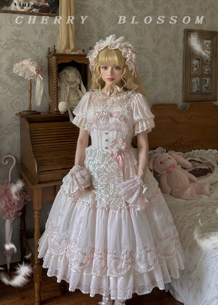 MieYe - Cherry Blossom - Pink Sweet Lolita Tiered Dress