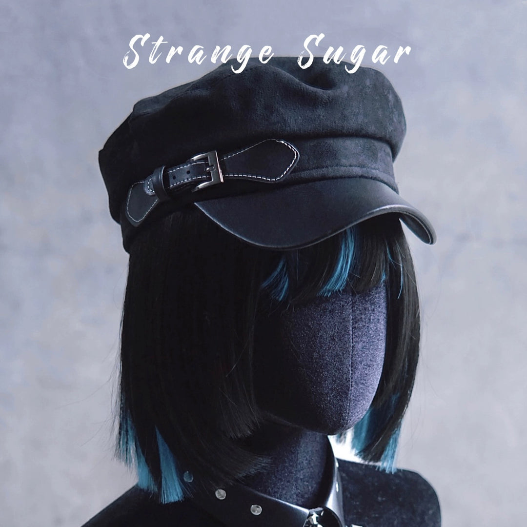 Strange Sugar~Gothic Lolita Hat Leather Buckle Black Lolita Newsboy Hat Free size 1 