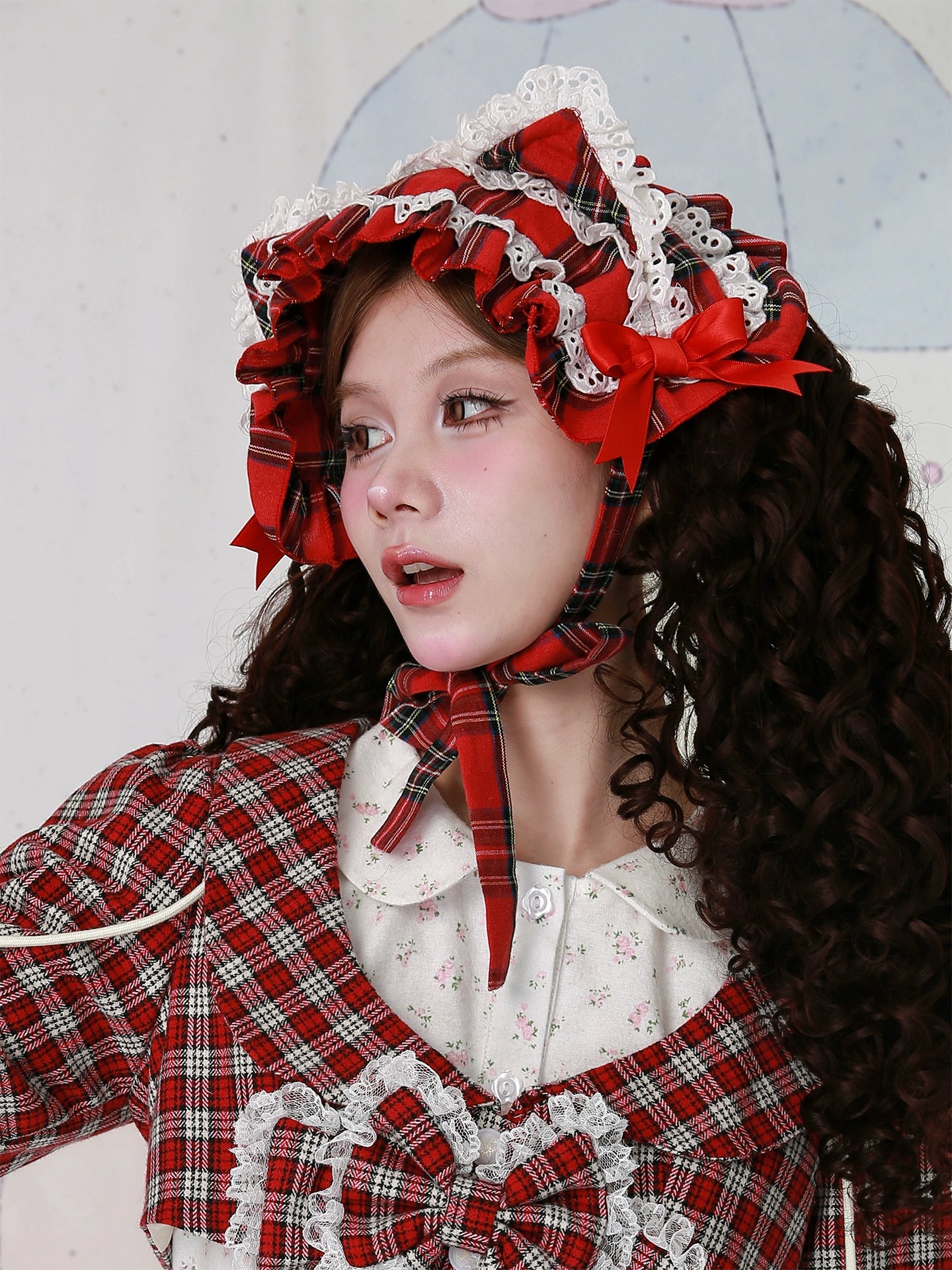 Soso Meme Club - Christmas Sweet Lolita Hairband, Red Plaid Cat Ear 44110:795047