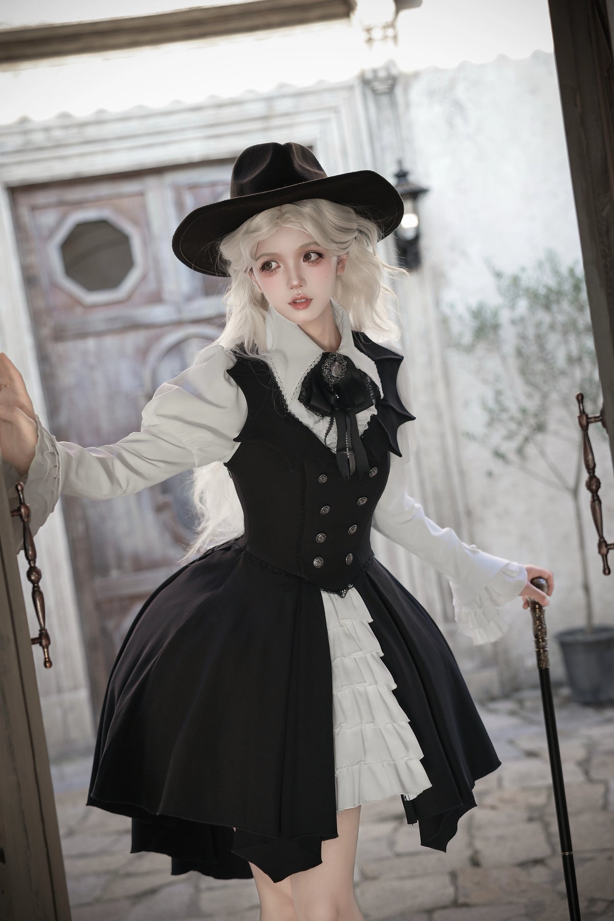 Bat Guardian - Halloween Gothic Lolita JSK Dress Set, Bat Wing Collar 46028:872899