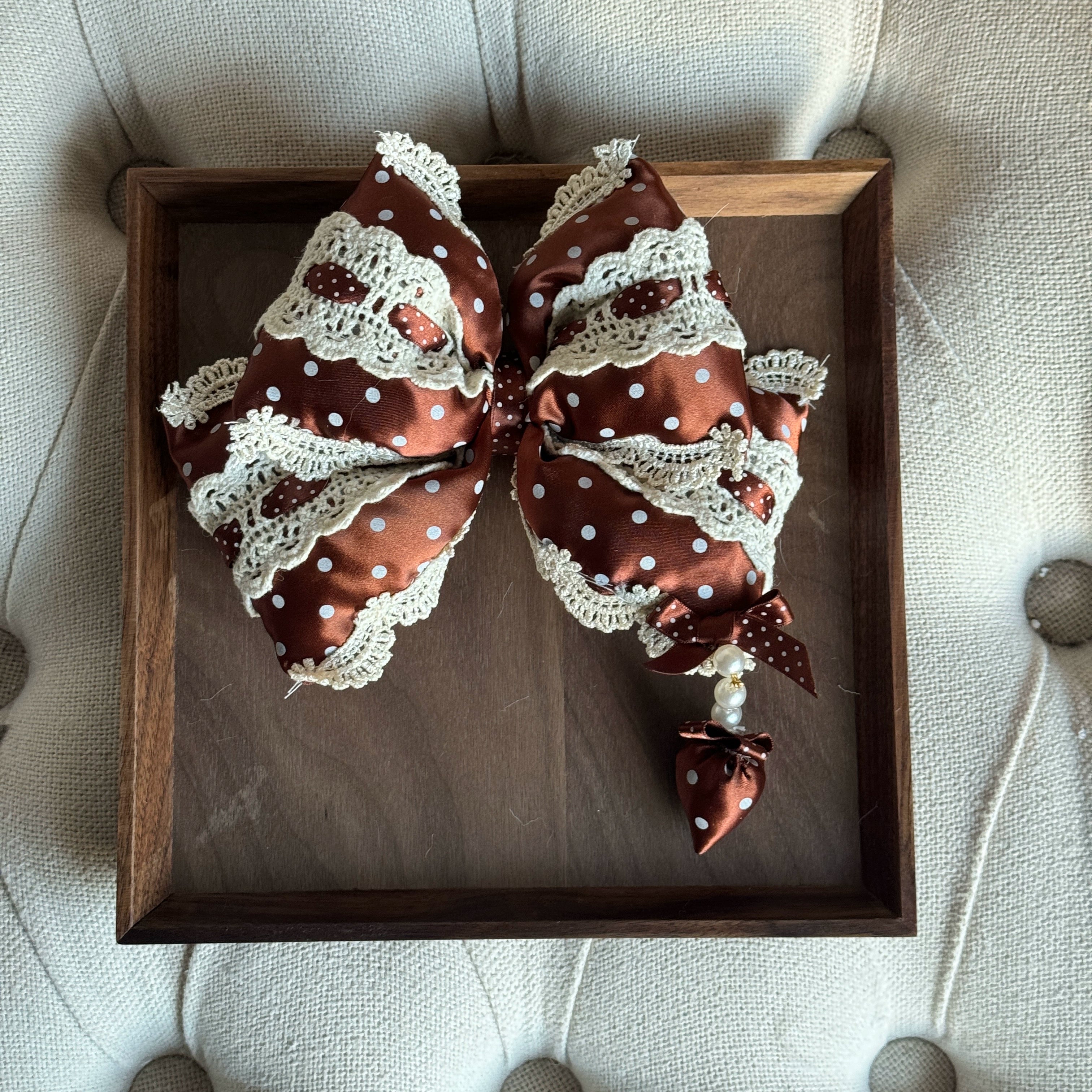 MAID - Sweet Lolita Headdress, Polka Dot Bow, Bunny Ear Brown Bow
