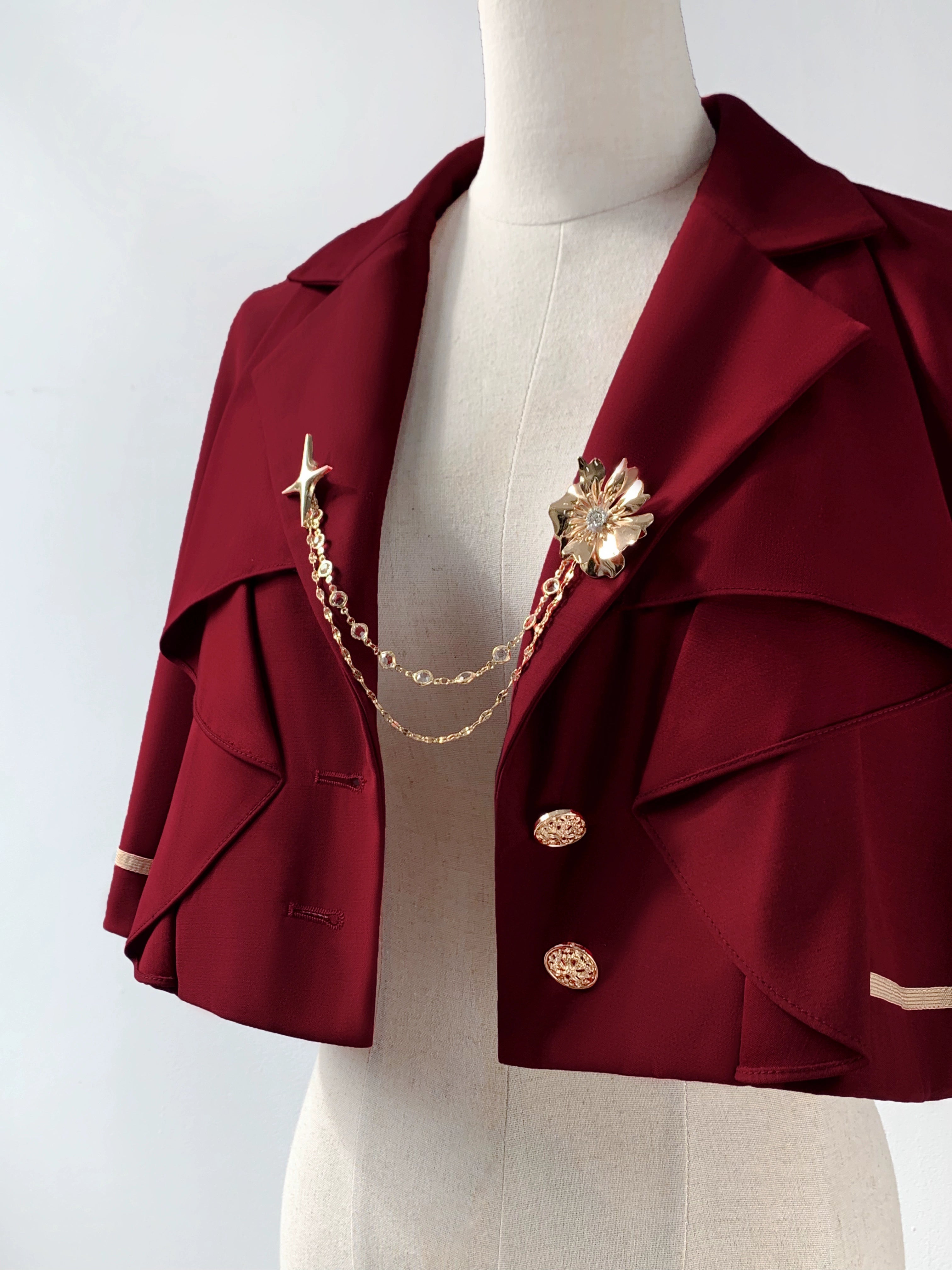 Every Page of The Poem - Night & Day Sonata - Ouji Lolita Princess Sleeve Shirt & Pants Set Red Cape Only (one size) One Size