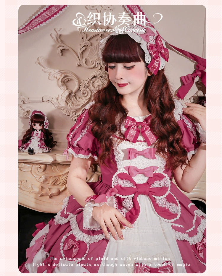 Mademoiselle Pearl - Heart Woven Concerto - IP Collab Sweet Lolita OP Dress, Bow Accents