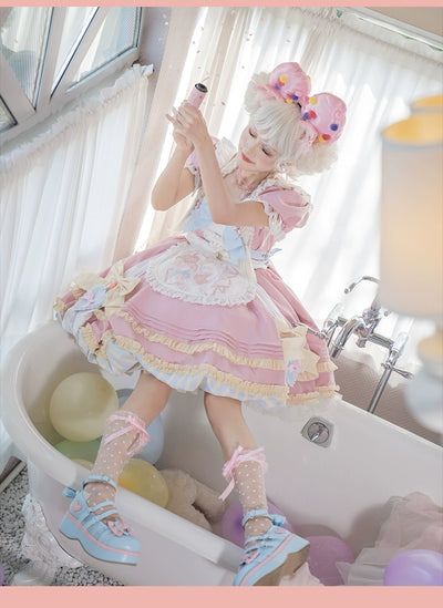 OCELOT~Sweet Lolita Pink Cat Tail OP Dress Set   