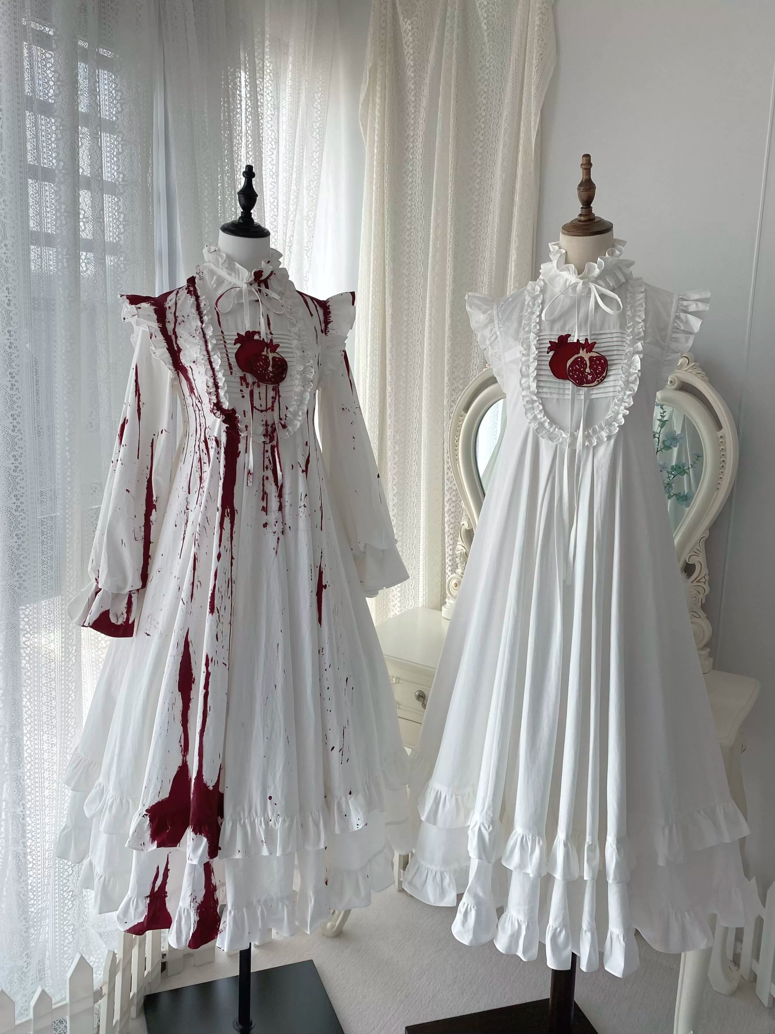 Flower Messenger - Dream & Slumber - Gothic Lolita Blood Print Dress, Detachable Sleeves 44356:805238