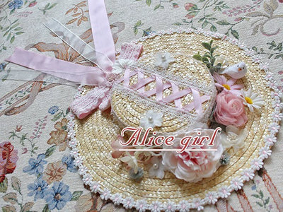 (BFM)Alice Girl~Handmade Lolita Hat Sunflower Butterfly Bow Flat Hat Free size Pink Purple 