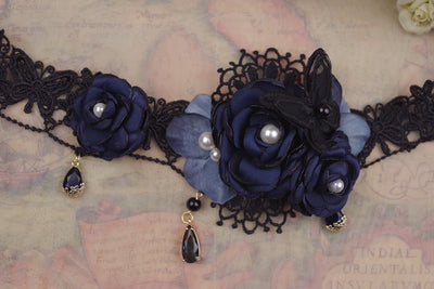 Rose of Sharon~Moon Shadow Rose~Retro Lolita Necklace Handmade Floral and Lace Choker   